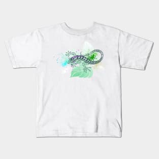 Contour Lizard on Leaf Kids T-Shirt